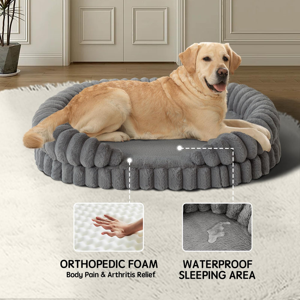 BALANCE XL dog bed with oval bolster provides secure curling position for comfort.