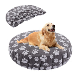 BALAPET washable dog bed cover with paw-print fabric for a cozy round bed.