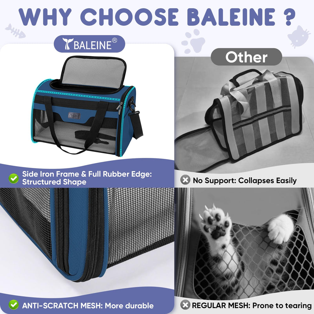 BALEINE Cat Carrier features an adjustable shoulder strap for easy, hands-free travel.