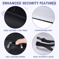 BALEINE cat carrier auto-lock-zippers prevent escapes during transit.
