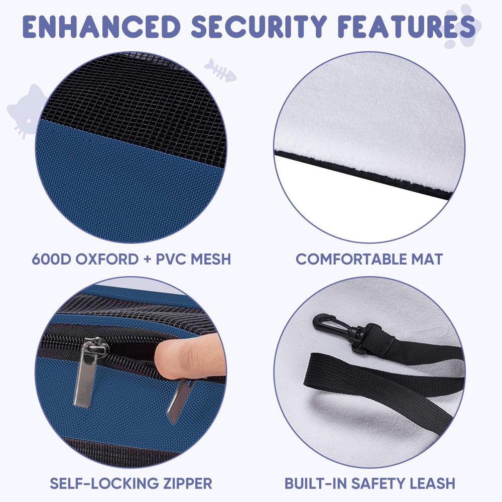 BALEINE Cat Carrier safety zippers ensure secure closure during travel.