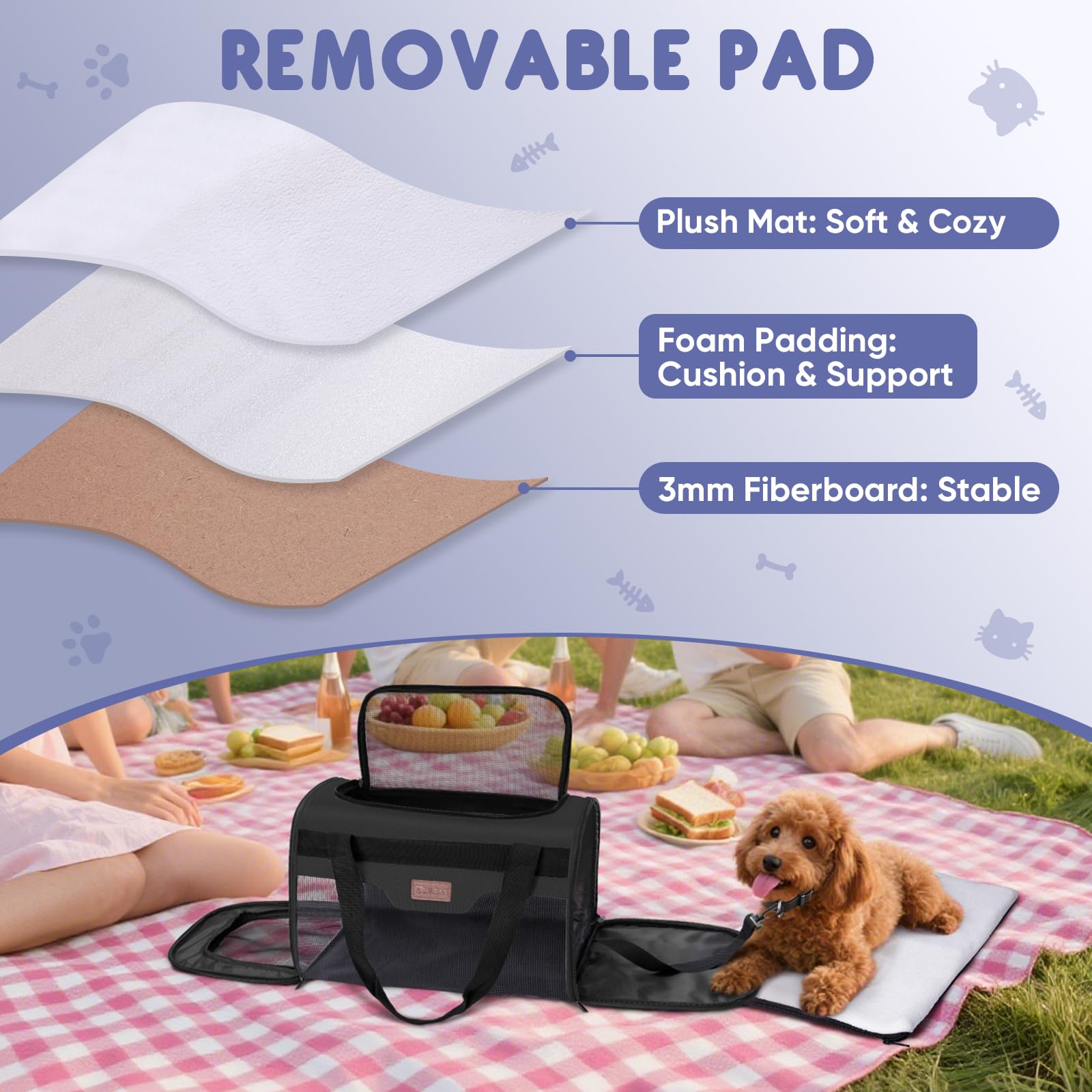 BALEINE cat carrier removable plush mat provides cozy rest during trips