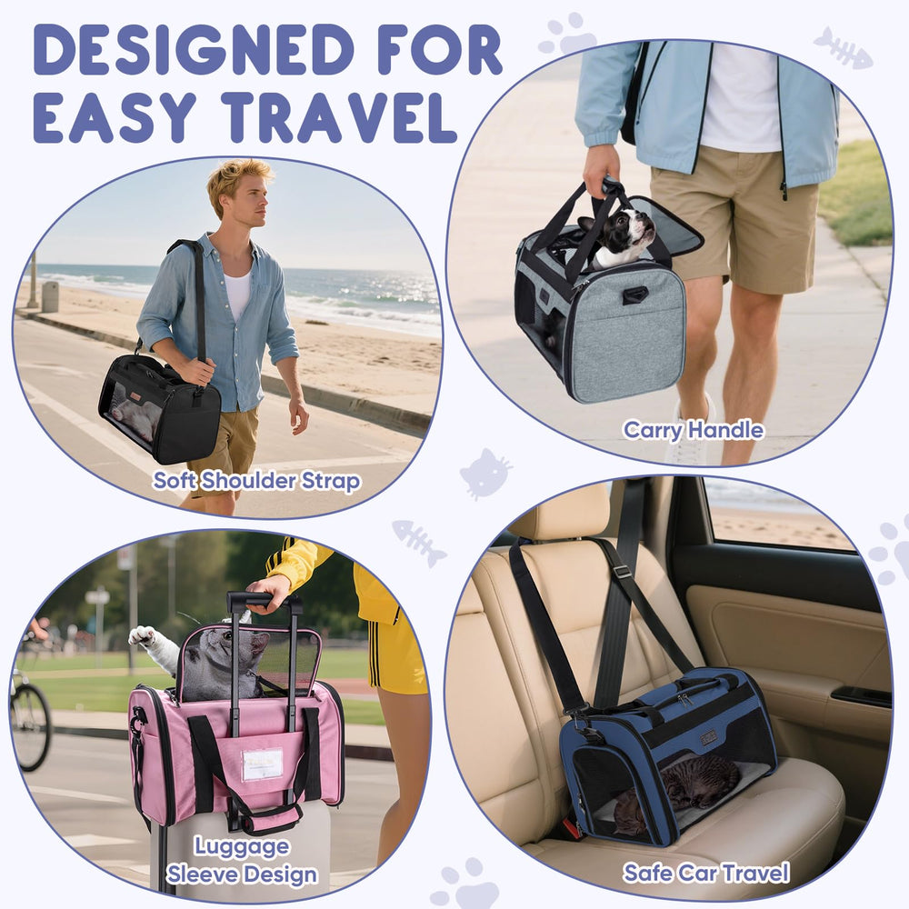 Balene gray soft-sided carrier suitable for car, train, and plane travel