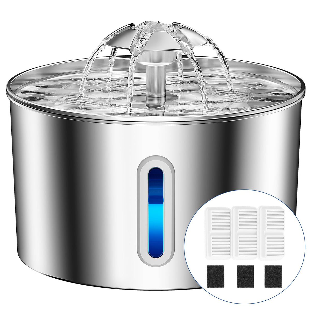 BalimoPet cat water fountain stainless steel 74oz shows easy pour and ample hydration for cats.