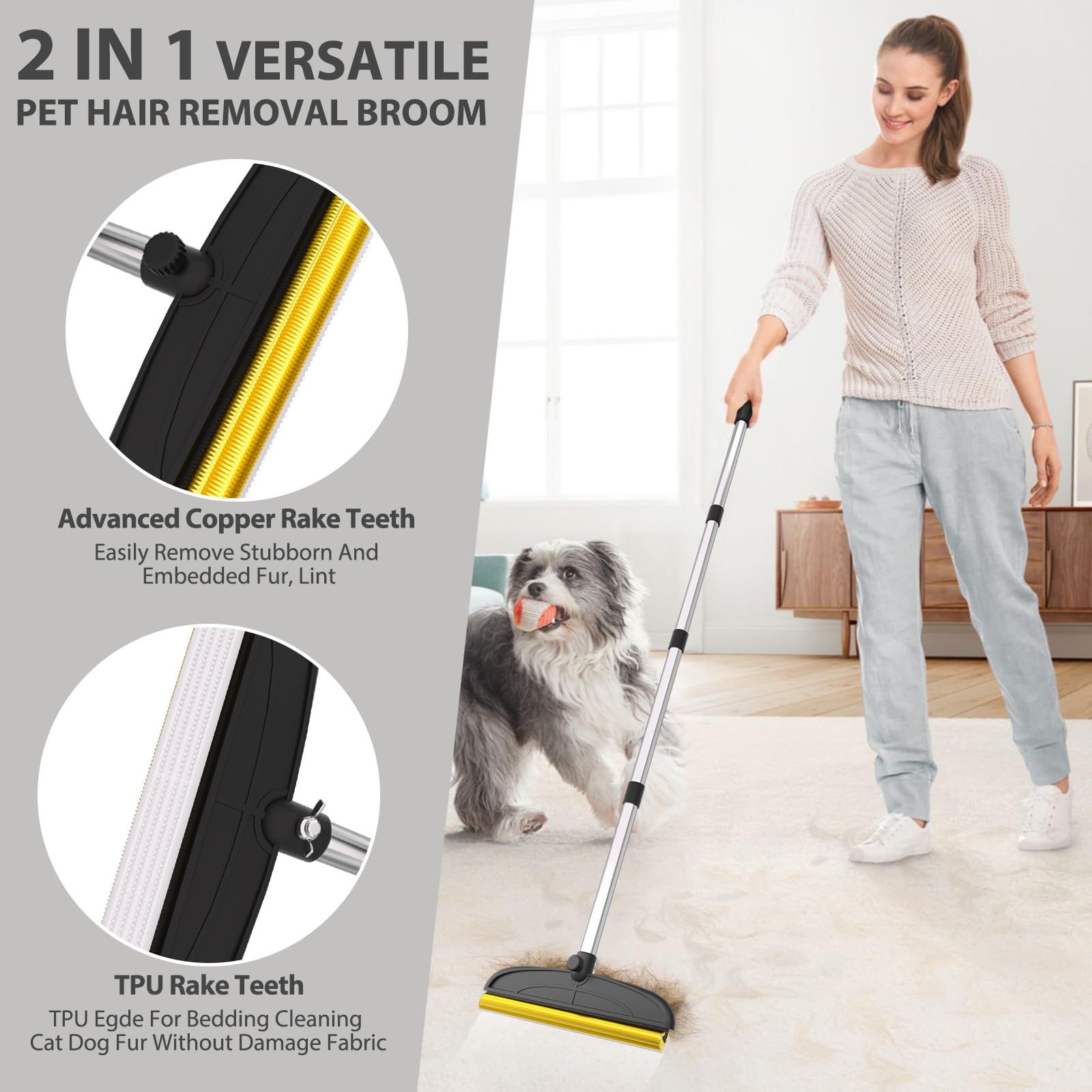 BALORAY carpet rake with TPU edge cleans delicate fabrics and bedding without damage