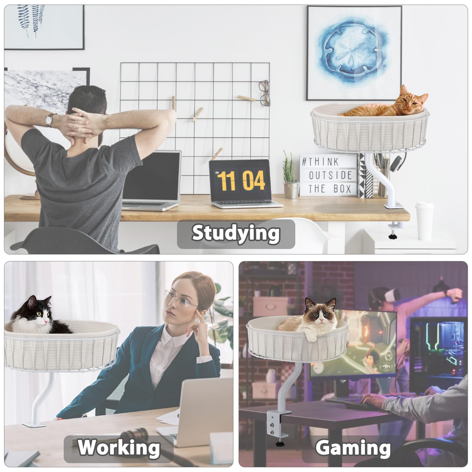 BALORAY Cat Desk Bed desk setup demonstrates easy placement beside your workstation
