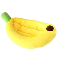 Banana bed with raised sides supports head for indoor pets and cozy lounging