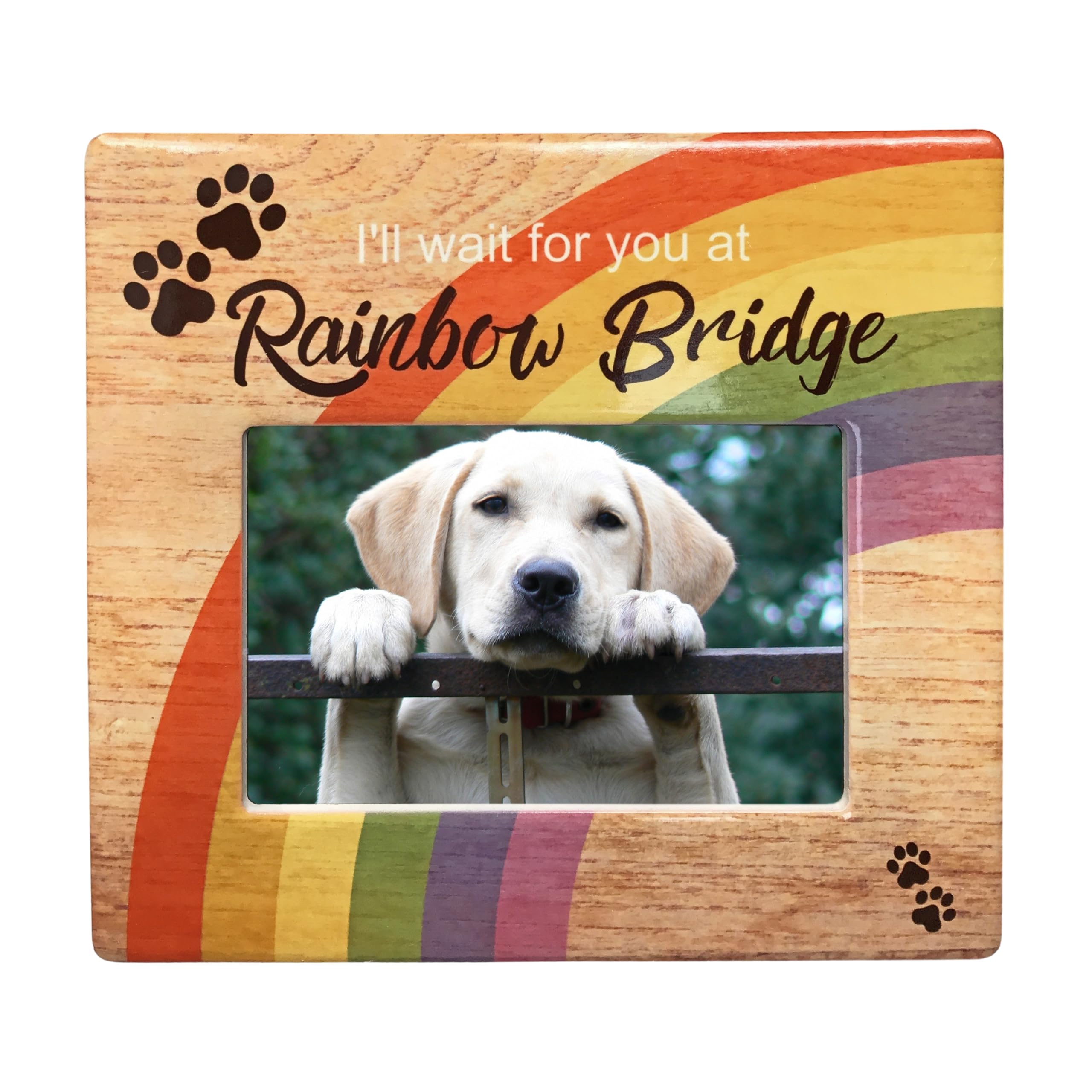 Banberry Designs Rainbow Bridge frame holds a 4x6 photo for memorial display.
