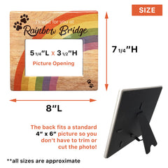 Banberry Designs Rainbow Bridge frame features a wood-grain background for elegant memorial.