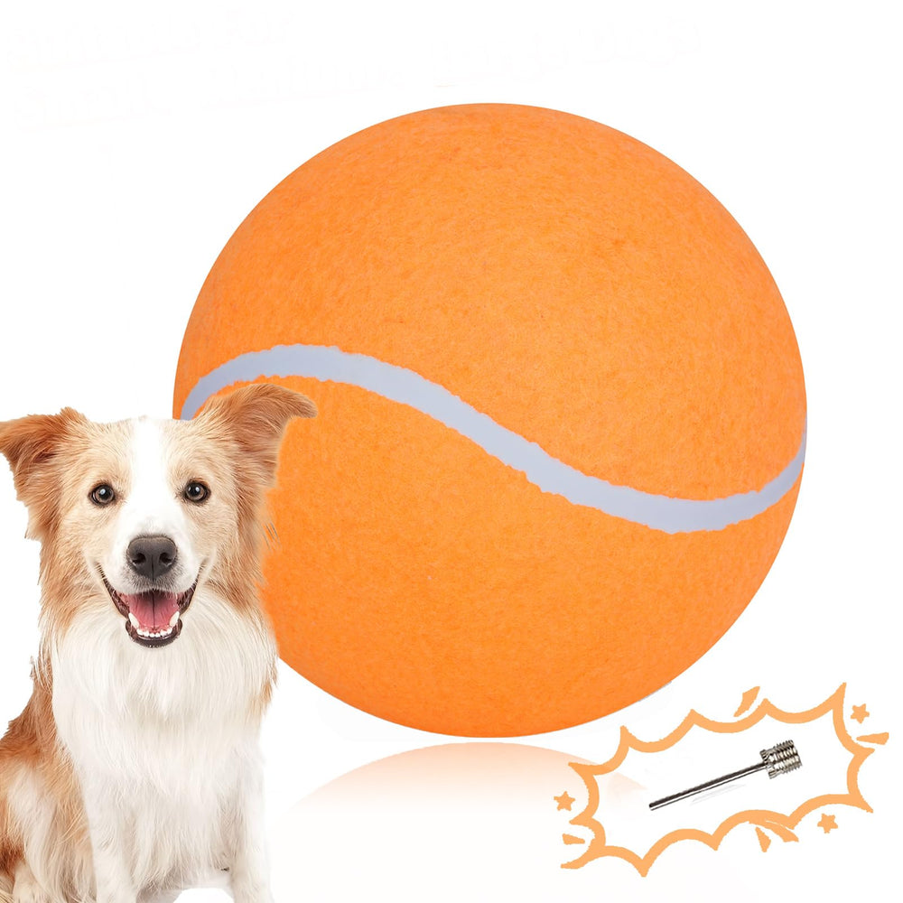 Banfeng big tennis ball for dogs in orange 9.5 inch front view for outdoor fetch.
