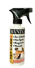 Banixx Pet Care Spray on a wound delivers safe cleansing and cooling relief.