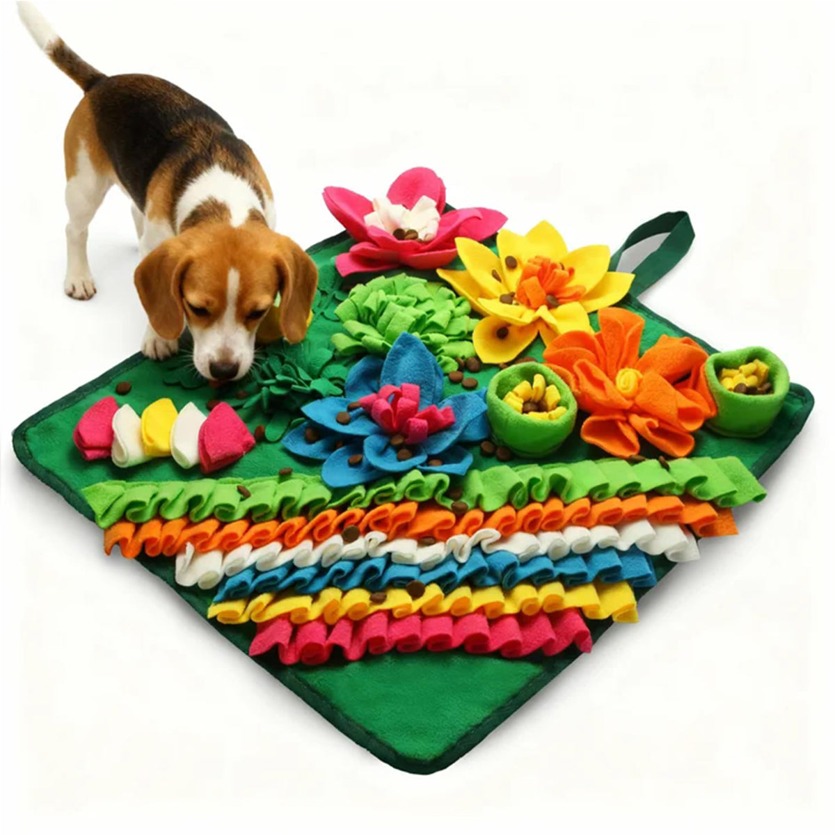 Banlangen Snuffle Mat design with plush floral layout for engaging sniffing play