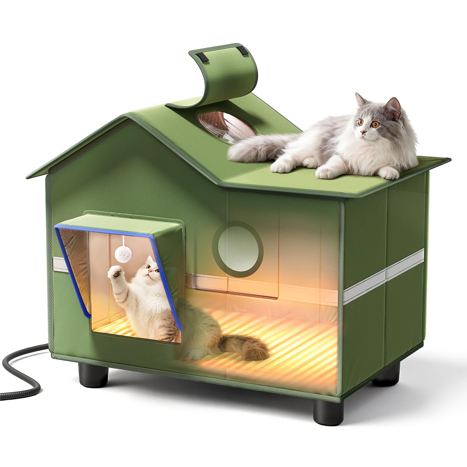 banxye heated cat shelter outdoor roof window provides sunny monitoring and shelter.