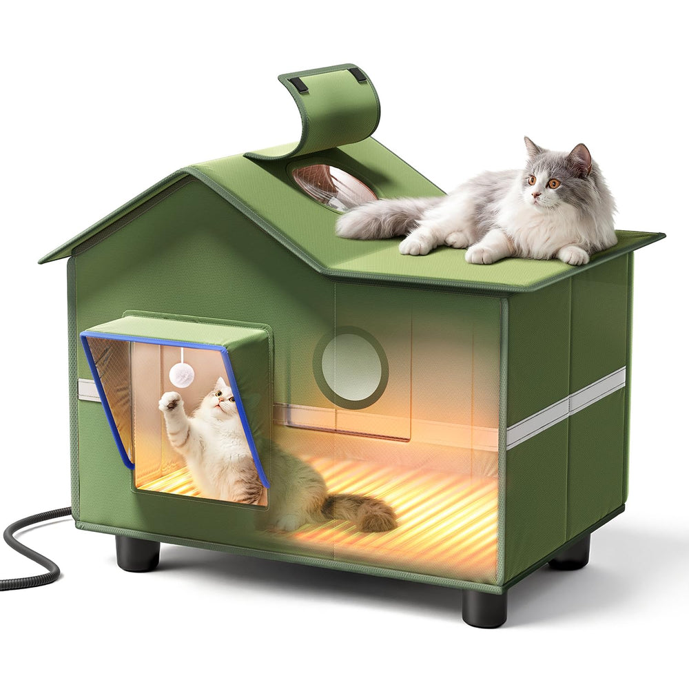 banxye heated cat shelter outdoor roof window provides sunny monitoring and shelter.