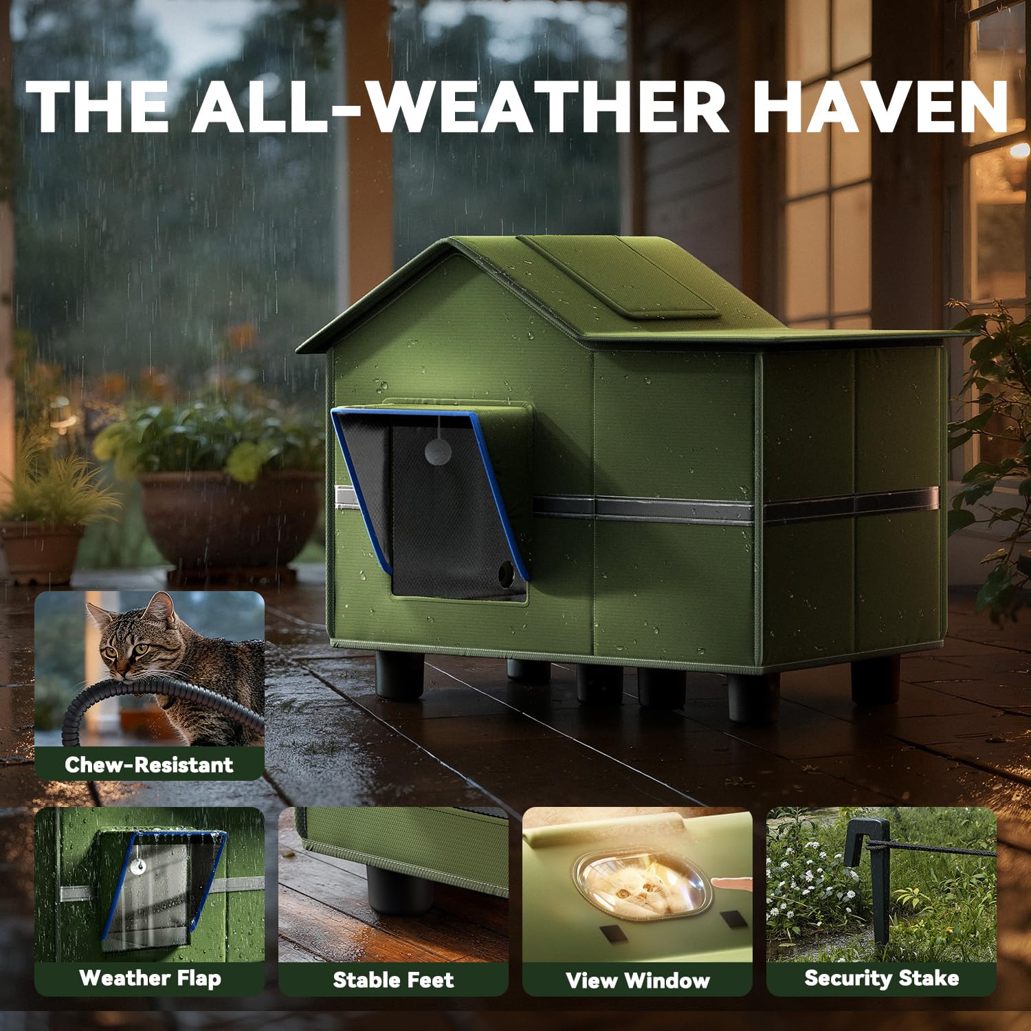 banxye heated cat shelter removable door flaps block drafts.