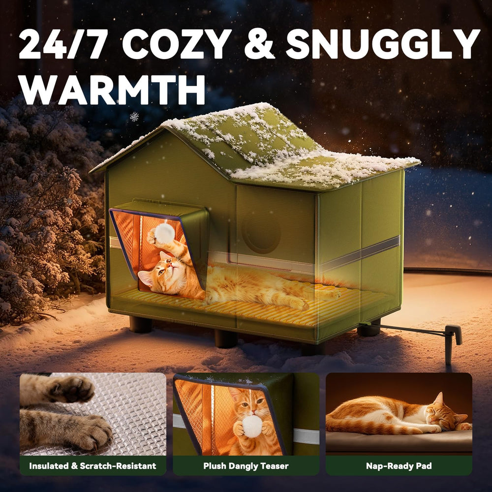 banxye heated cat shelter spacious interior fits a large cat or several.