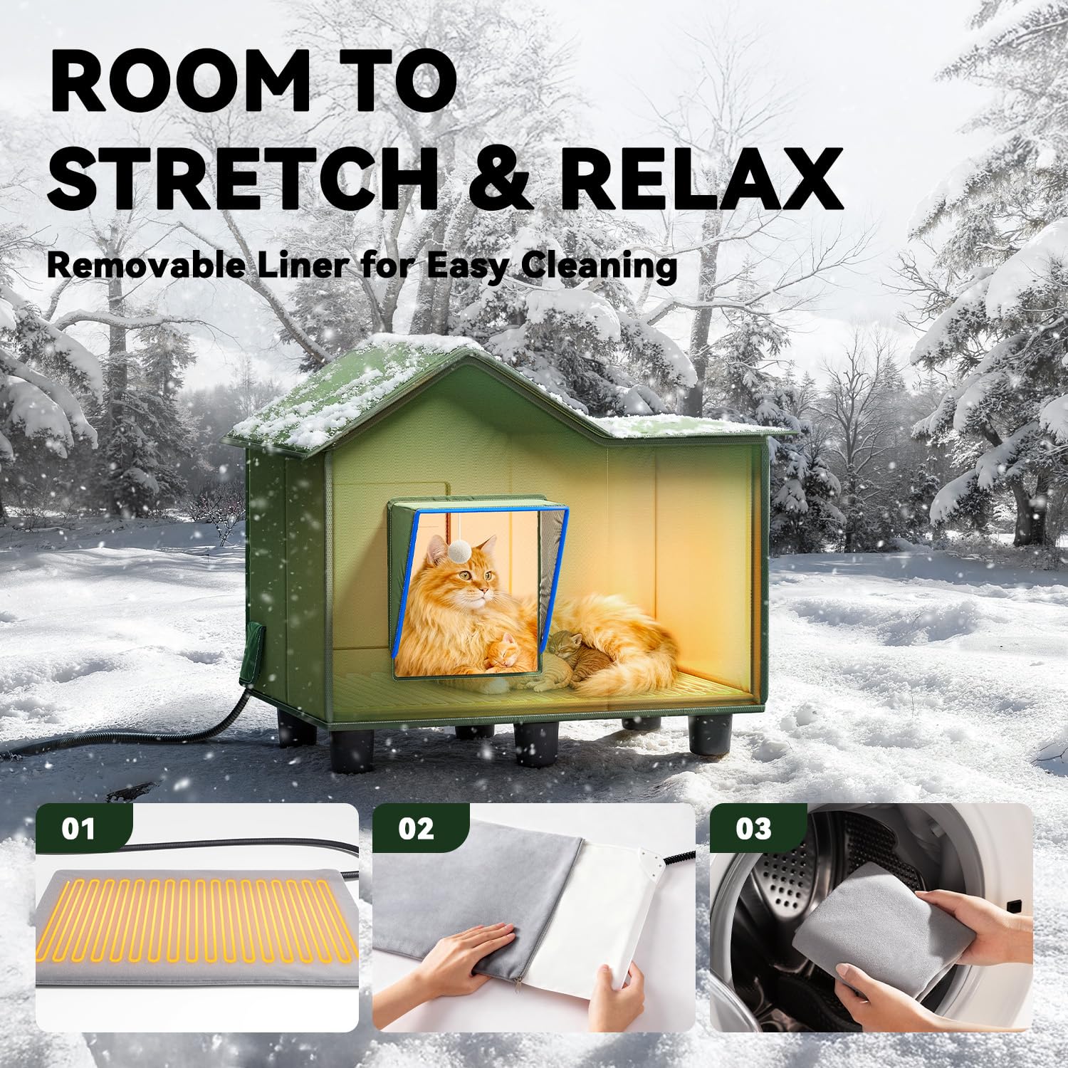 banxye heated cat shelter waterproof roof keeps rain out for outdoor rest.