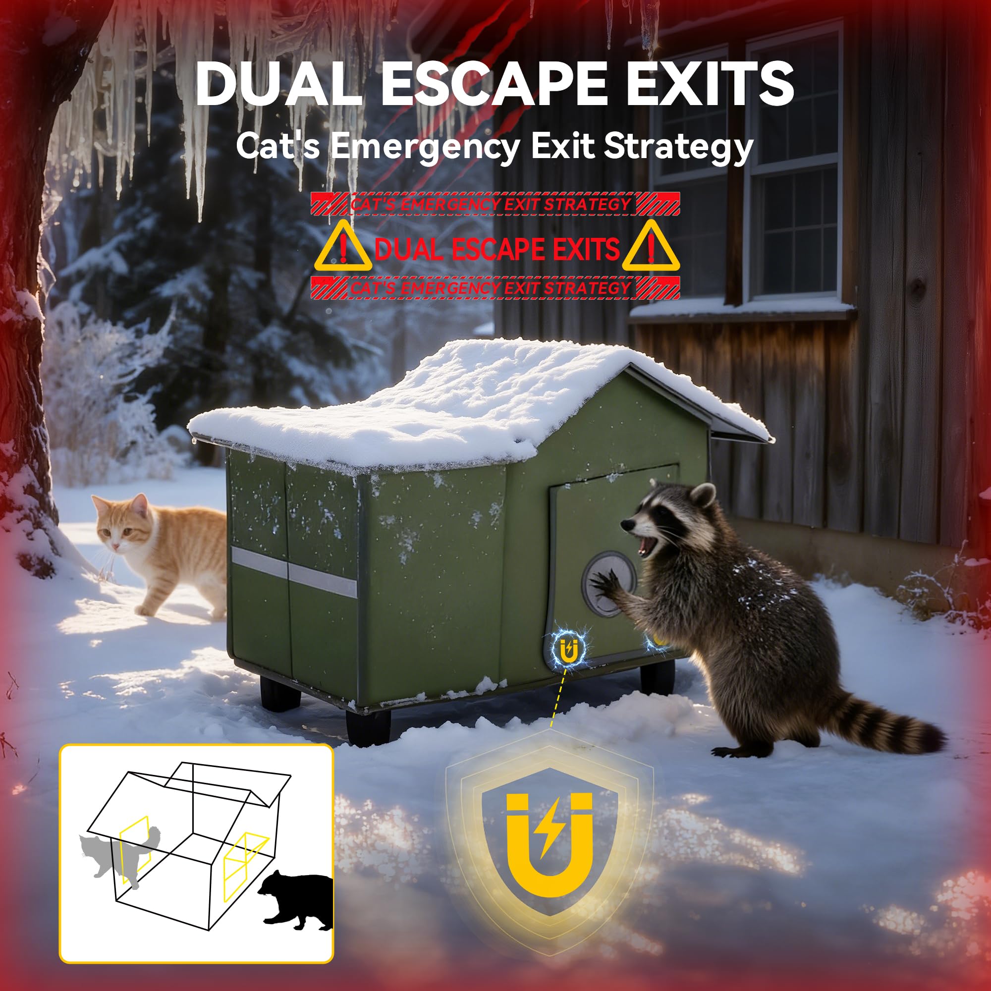 Banxye dual-exit doors with magnetic closures for safe outdoor escape.