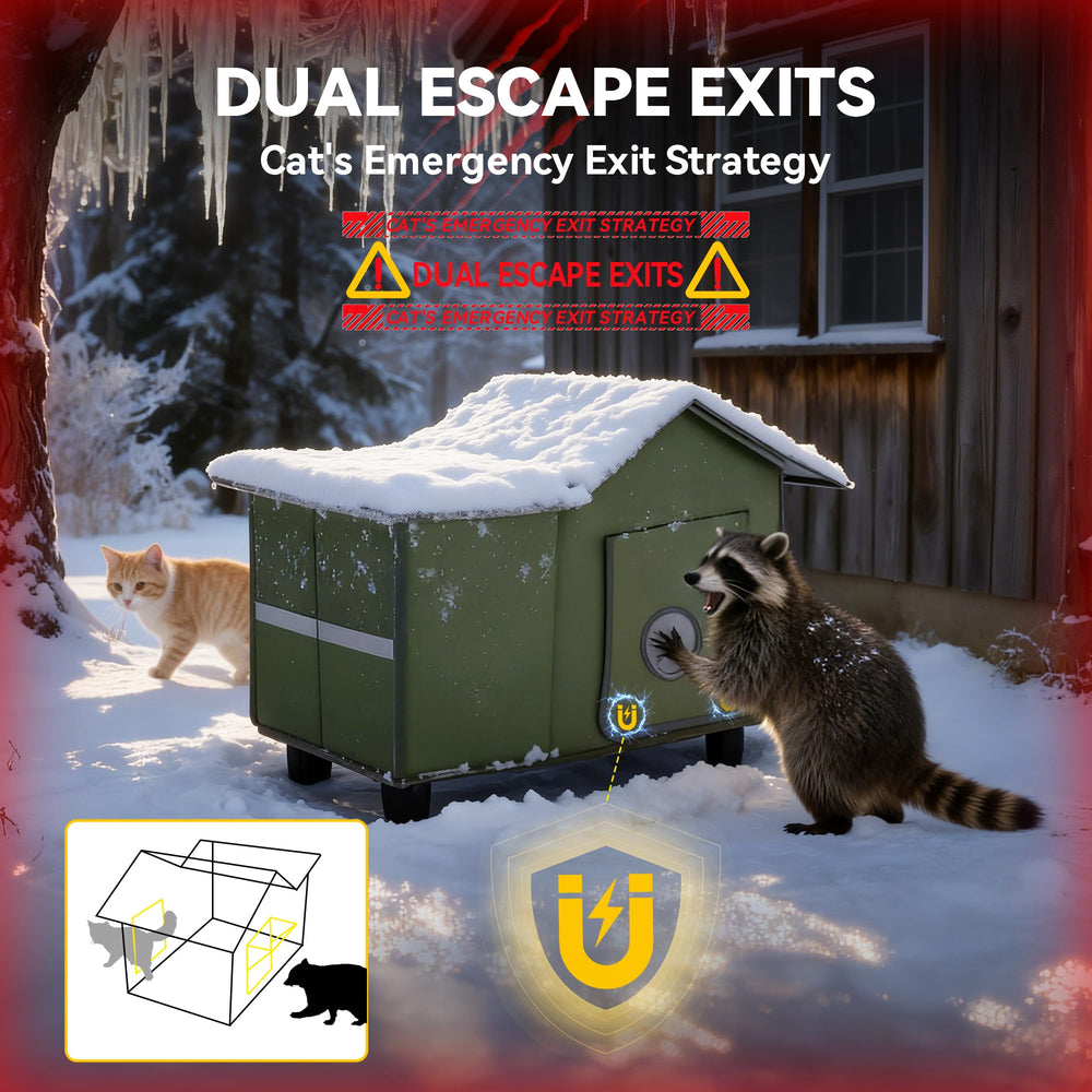 Banxye dual-exit doors with magnetic closures for safe outdoor escape.