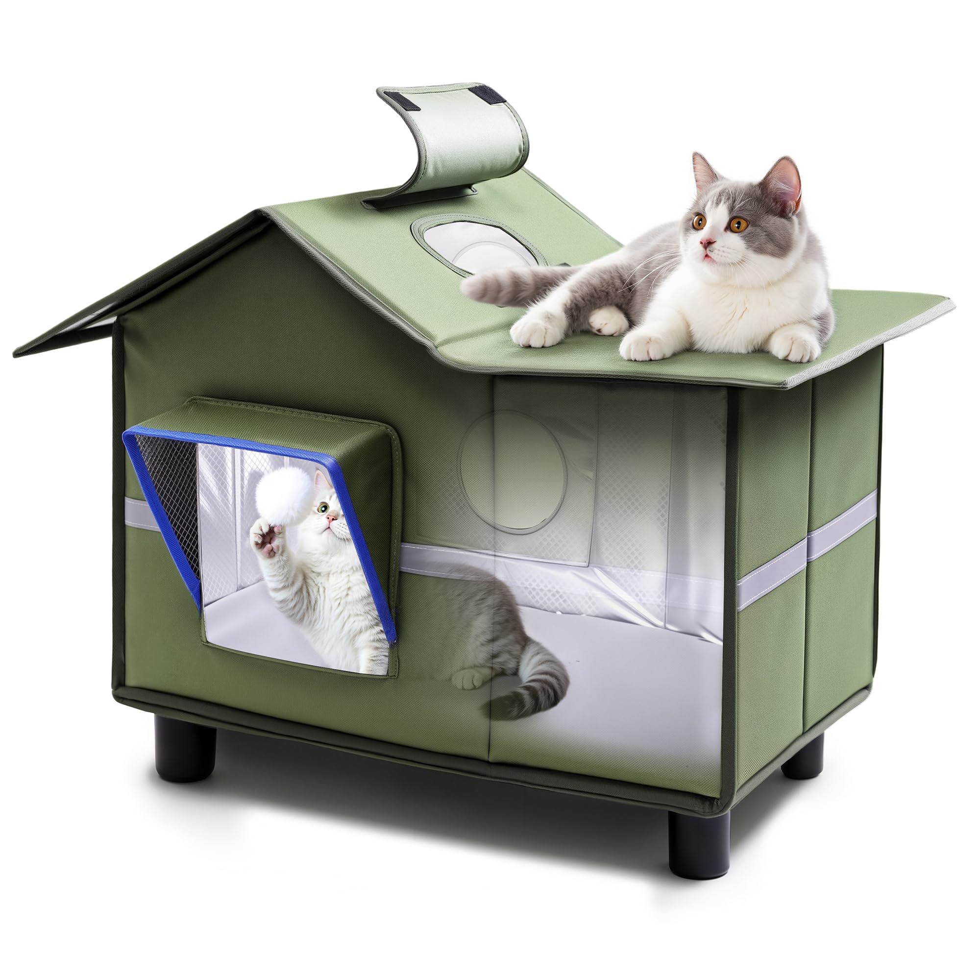 Banxye outdoor cat house front view, spacious interior for multiple cats.