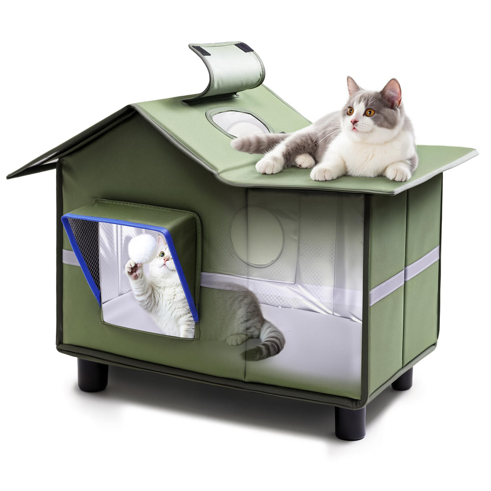 Banxye outdoor cat house front view, spacious interior for multiple cats.