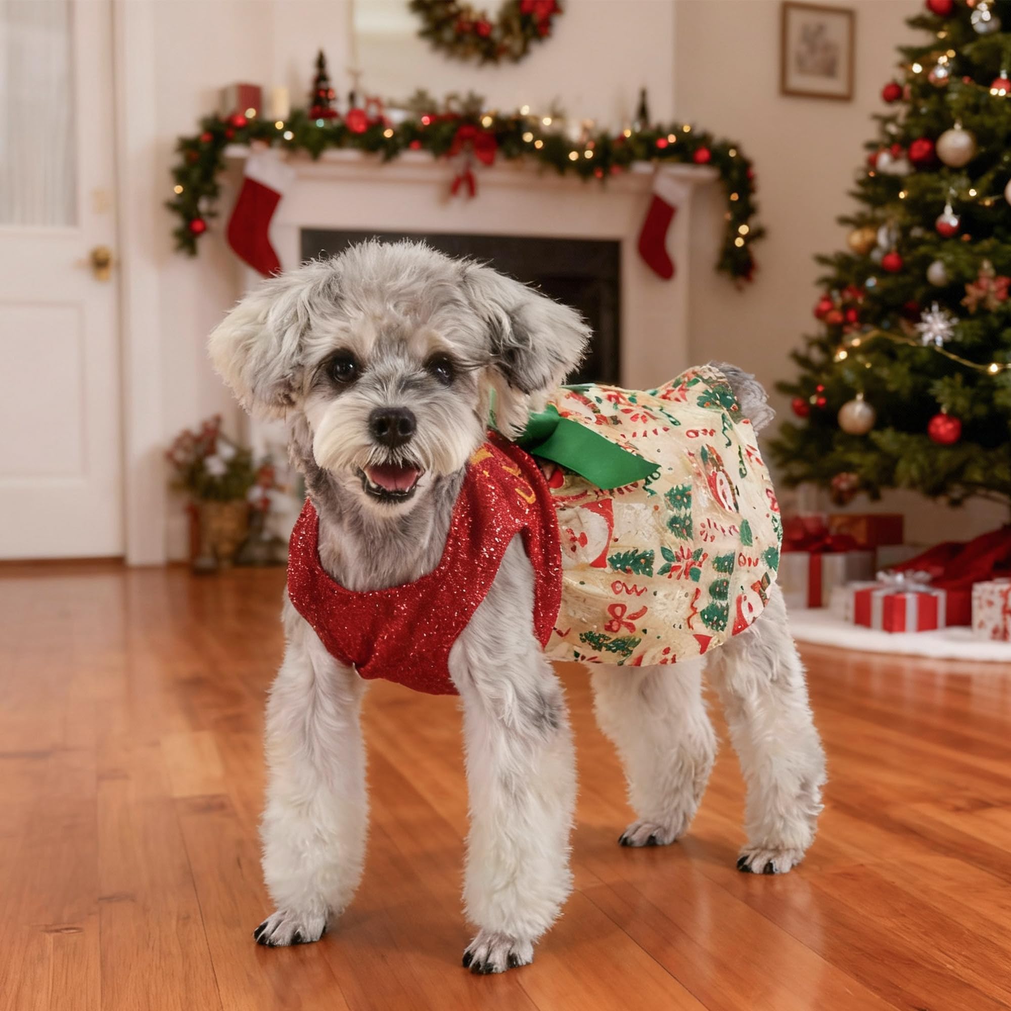 BAOBICUTE dog christmas outfit sleeveless design eases on/off during walks.