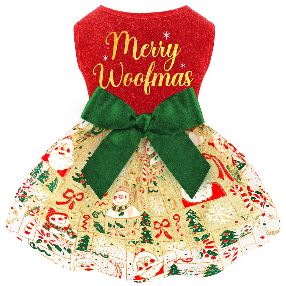 BAOBICUTE dog christmas dress with bowknot-tulle adds festive charm to photos.