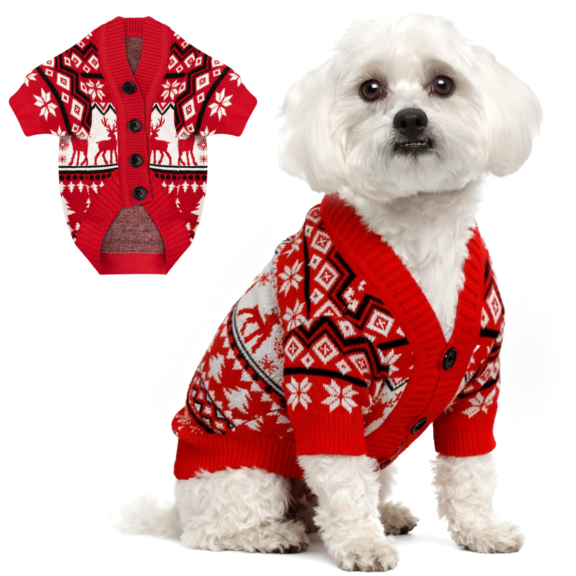 BAOBICUTE dog christmas sweater cardigan-reindeer pattern for festive photo moments