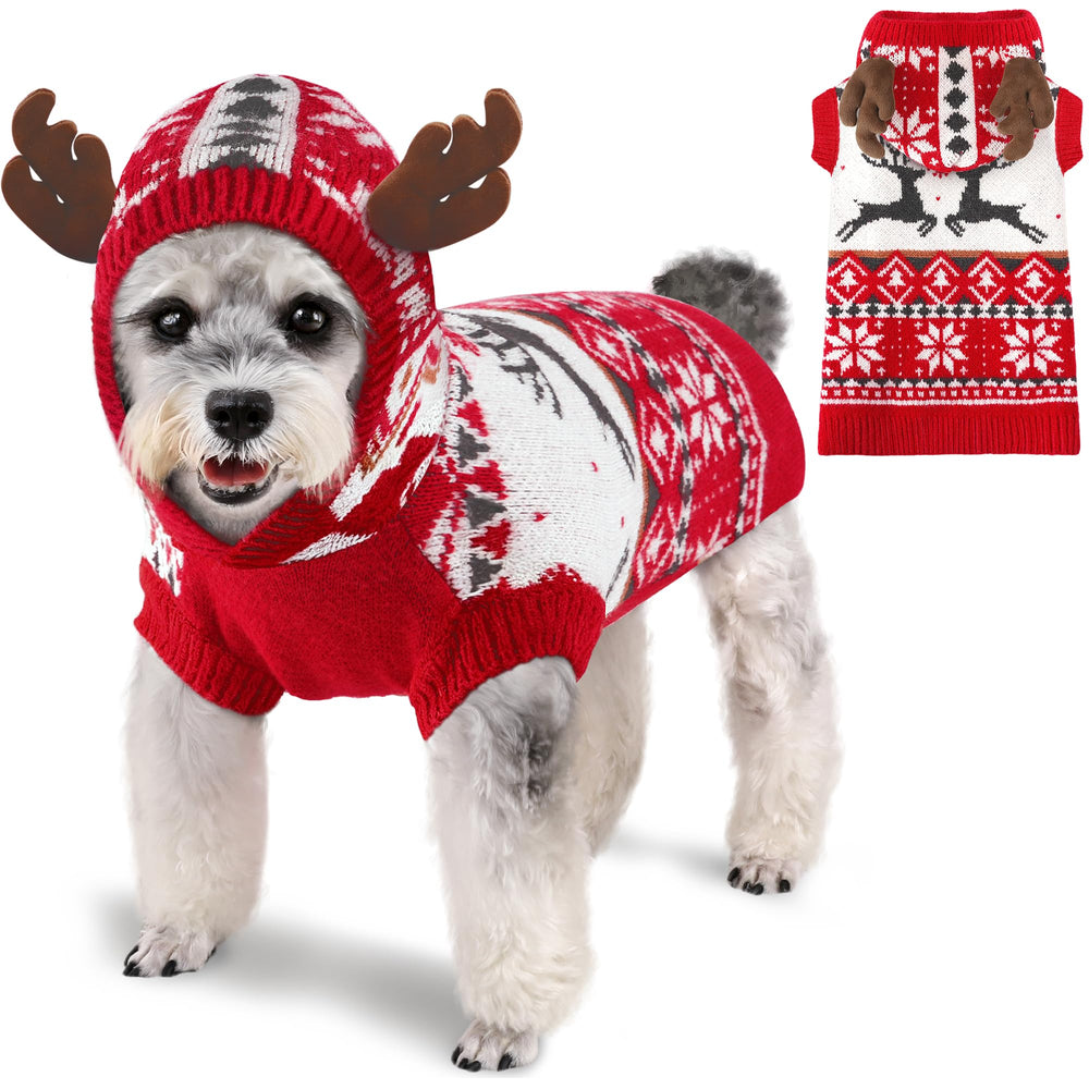 BAOBICUTE dog Christmas sweater in red pattern for festive outings.