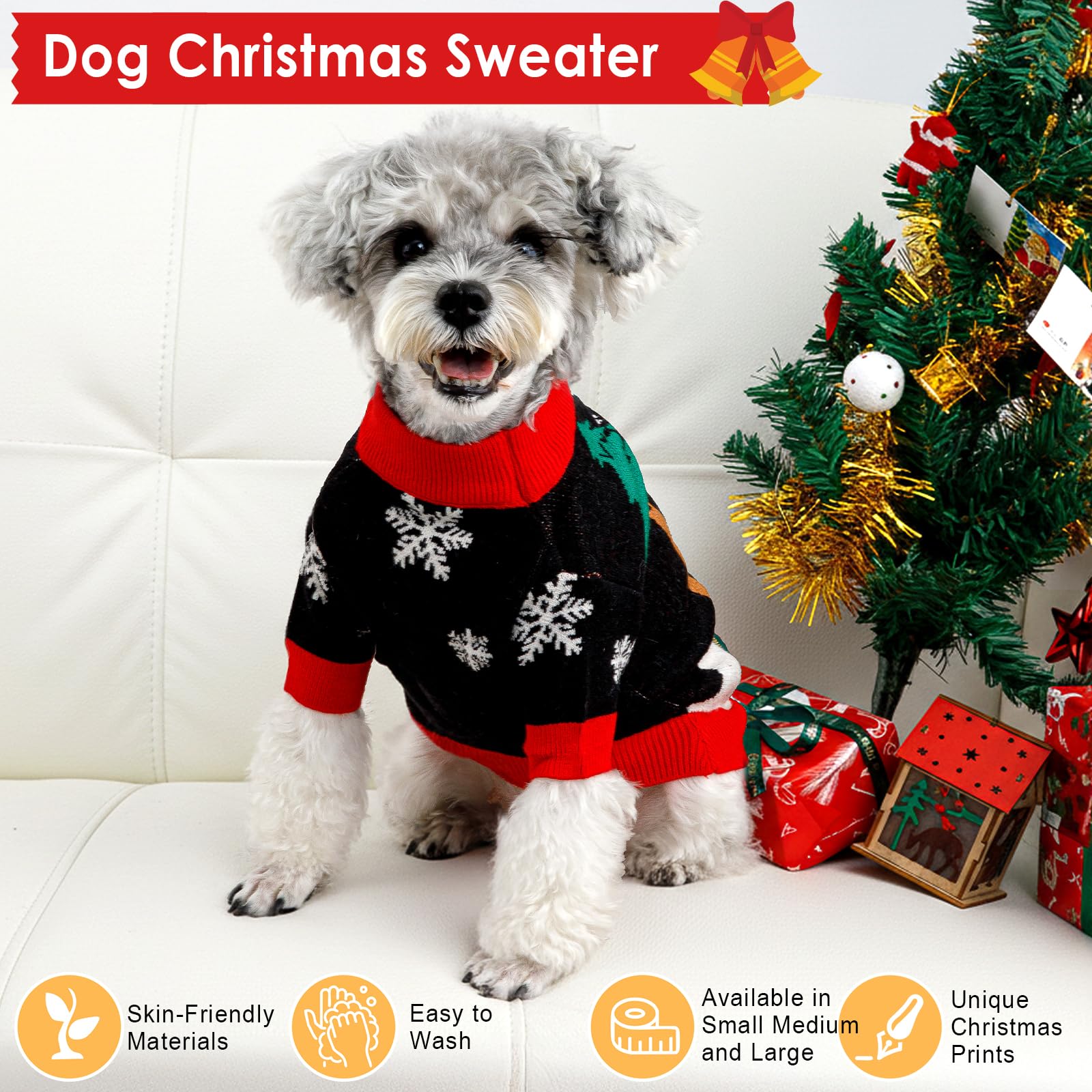 Baobicute dog Christmas sweater soft-knit fabric closeup shows gentle texture