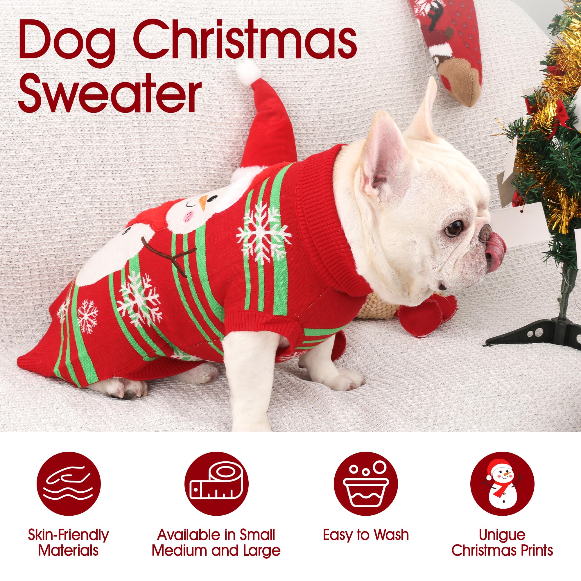 BAOBICUTE dog christmas sweater turtleneck closeup showcases warm, comfy fit.