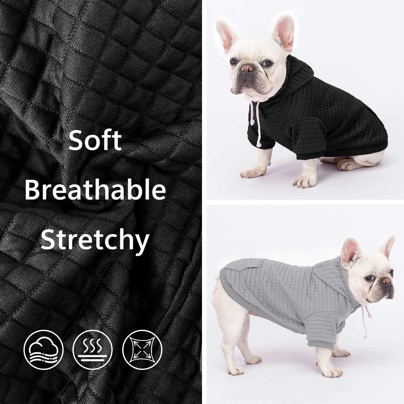 BAOBICUTE dog hoodie features elastic hem and cuffs for secure fit during play.