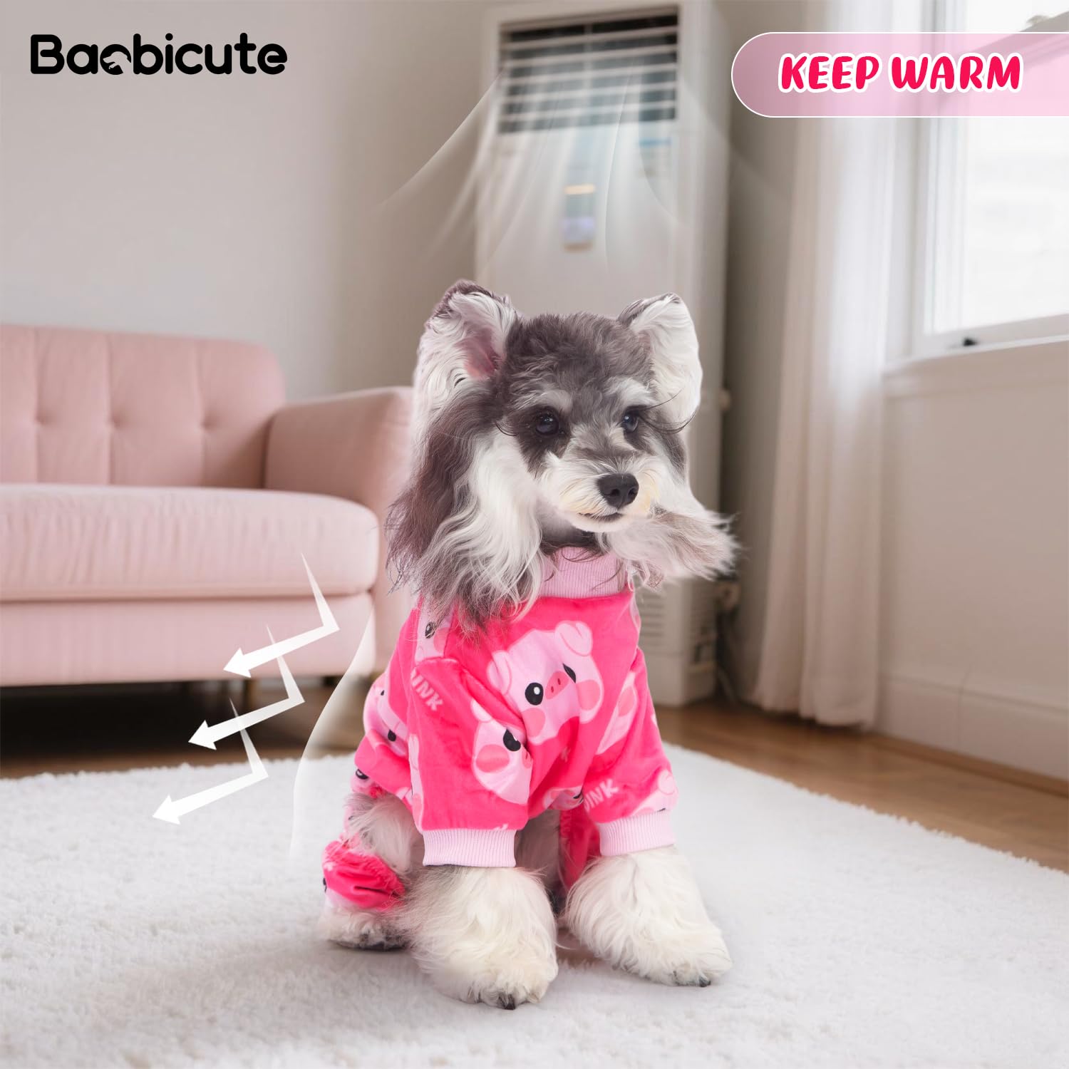 BAOBICUTE dog pajamas fabric-detail zoom reveals breathable, quick-drying polyester fibers.