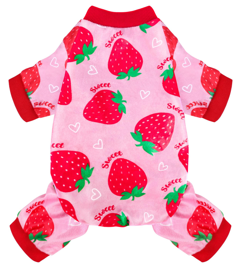 BAOBICUTE dog pajamas front view with strawberry print for cozy everyday wear