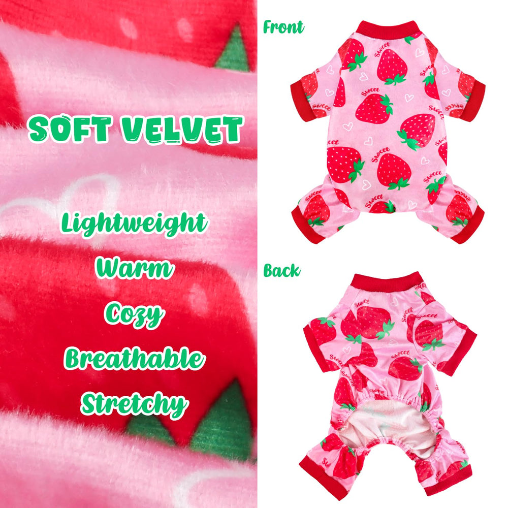 BAOBICUTE dog pajamas pattern closeup reveals vibrant strawberry design for photos