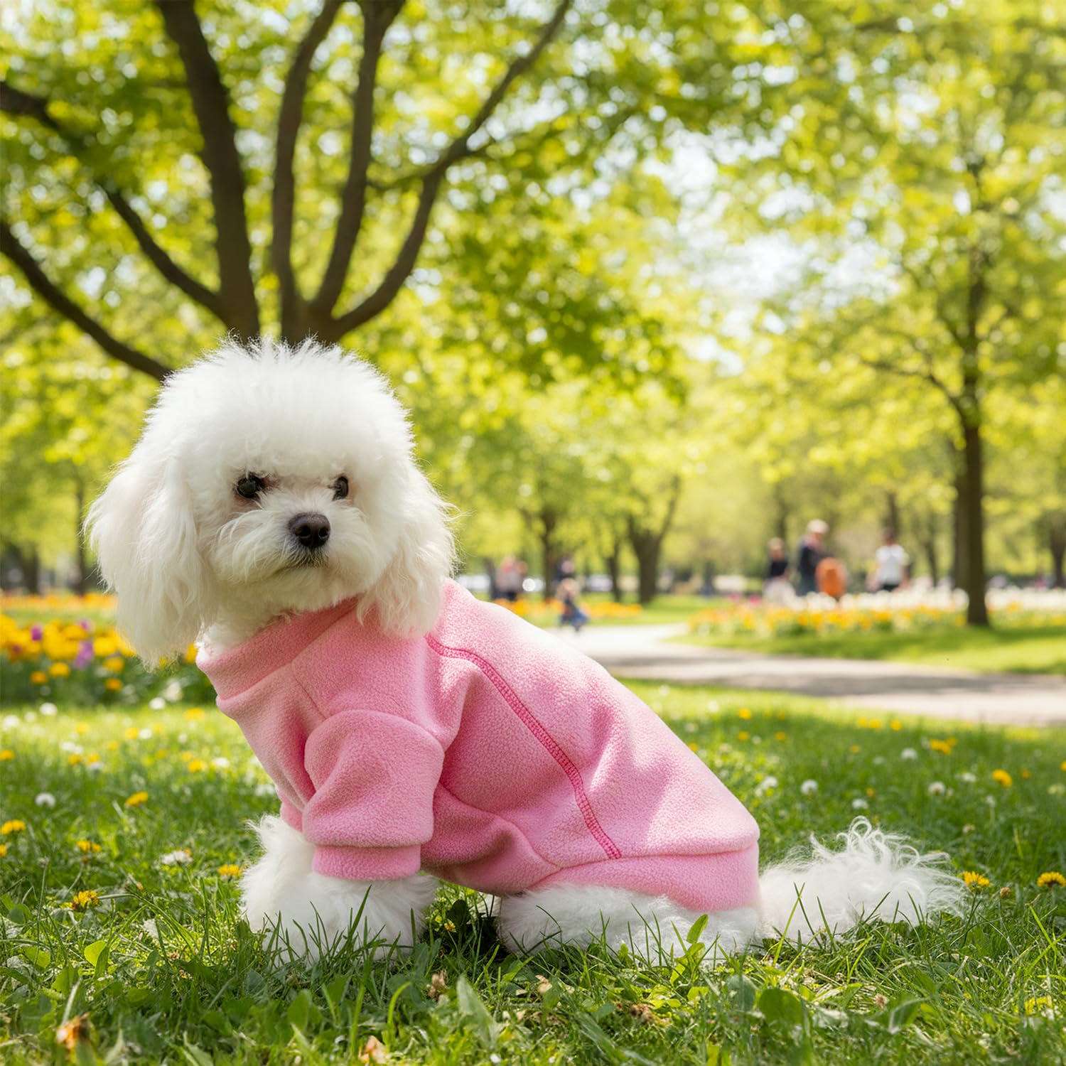 BAOBICUTE fleece dog sweater worn during a winter walk for added warmth.