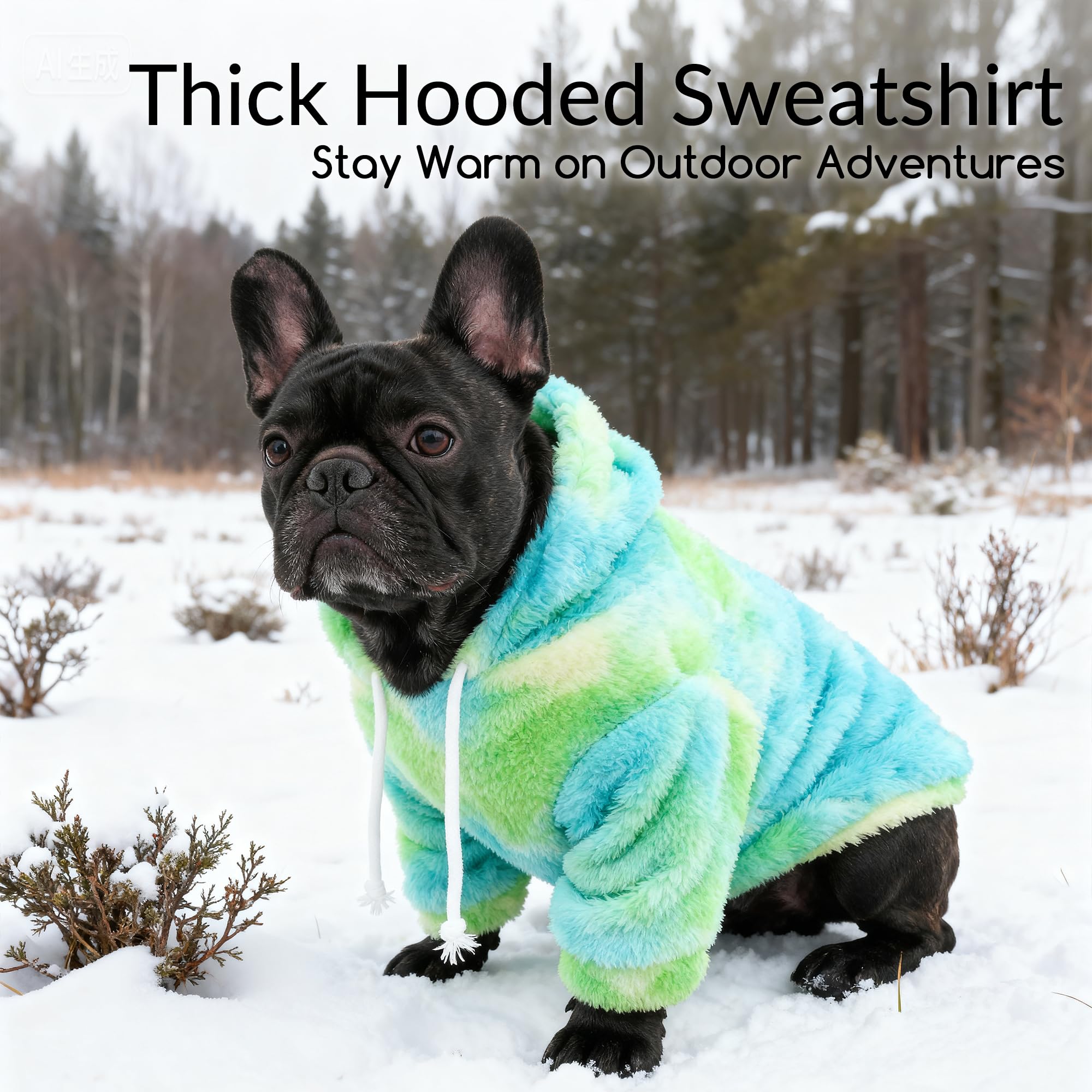 BAOBICUTE fuzzy dog hoodie stretch fabric close-up demonstrates flexible fit for active dogs.
