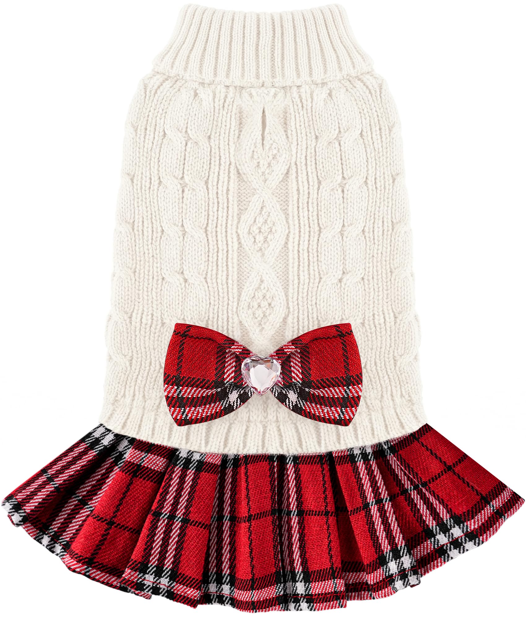 Baobicute small dog sweater with bowtie and plaid hem offers chic warmth for daily walks.