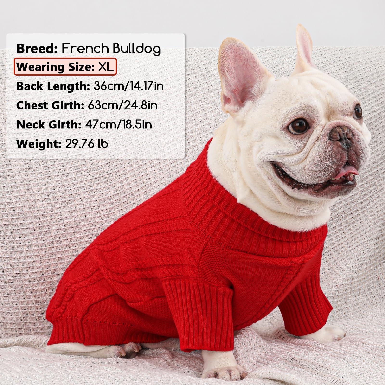 Baobicute small dog sweater with ribbed cuffs and hem for a secure fit.
