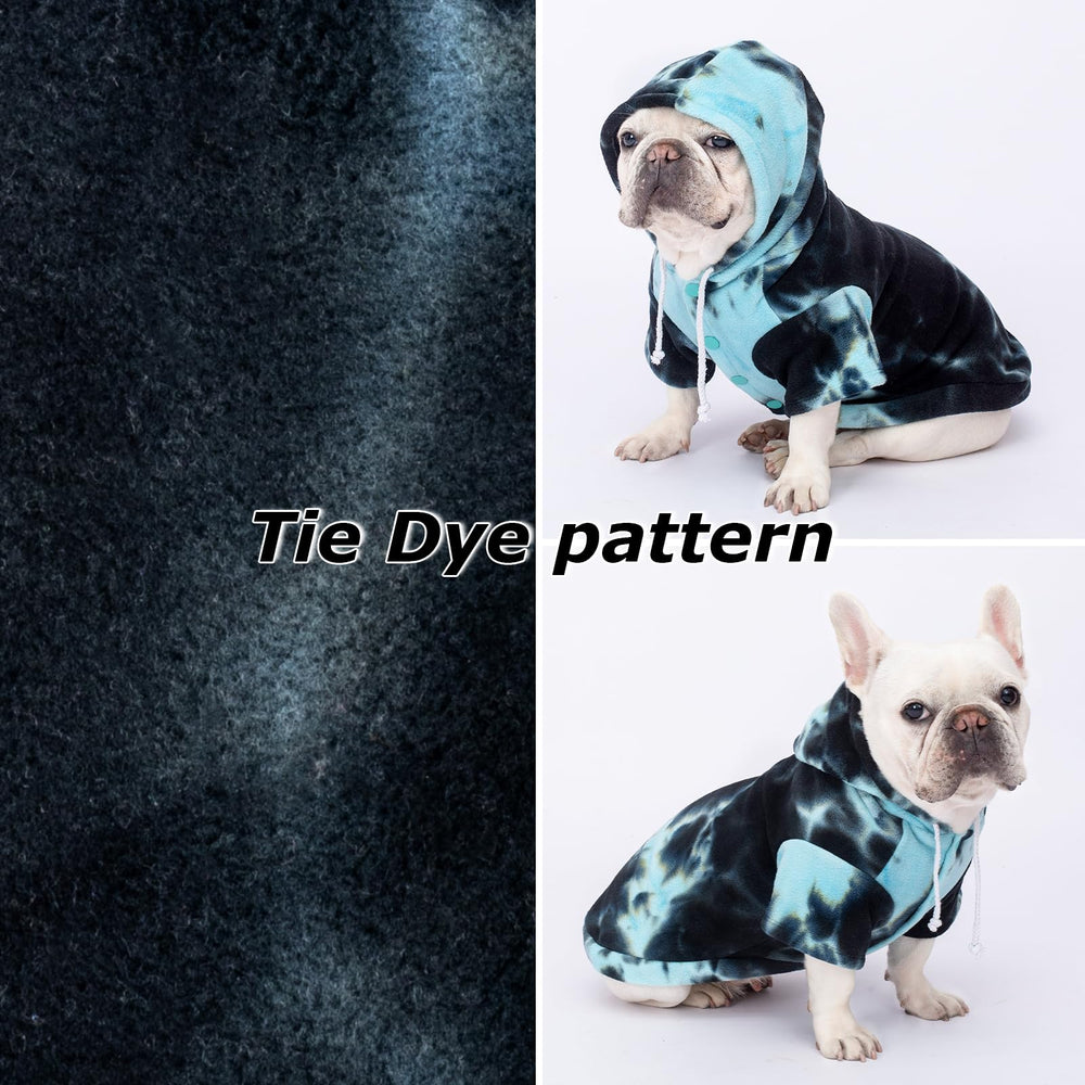 Baobicute capucha ajustable en sudadera para perro Tie Dye azul.