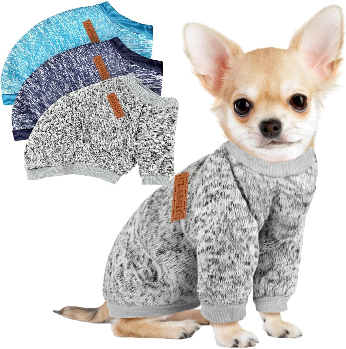 Baobicute three-pack dog sweaters in navy show cozy warmth for small dogs