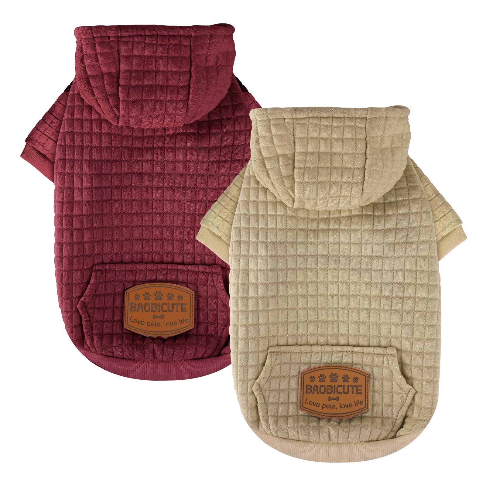BAOBICUTE two-pack dog hoodie back view highlights warm, flexible fit for small and medium dogs.
