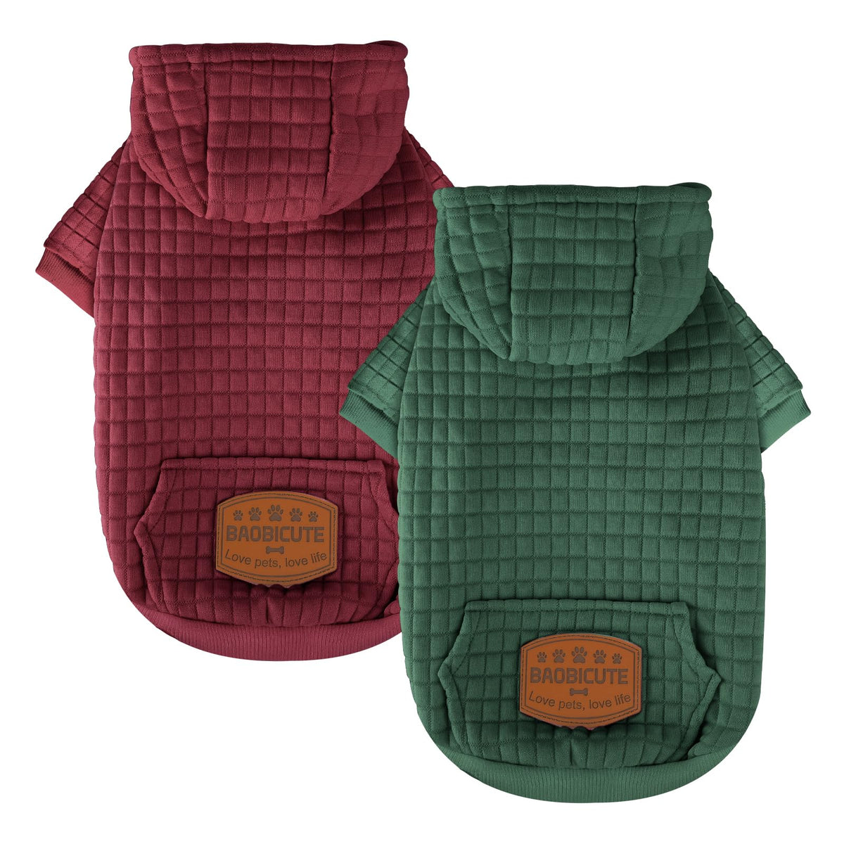 BAOBICUTE two-pack dog hoodie in dark green, cozy warmth for daily walks.