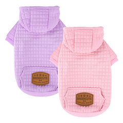 BAOBICUTE dog hoodie pink-purple close-up shows soft stretch fabric for comfort