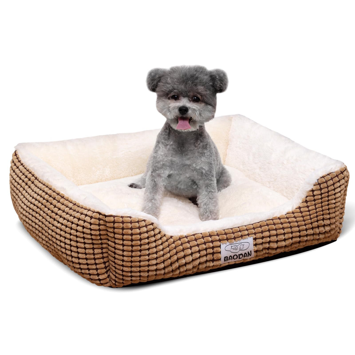 Baodan dog bed 25 inch coffee front view highlights cozy plush and orthopedic support for dogs