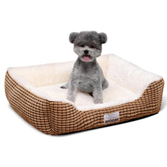 Baodan dog bed 25 inch coffee front view highlights cozy plush and orthopedic support for dogs