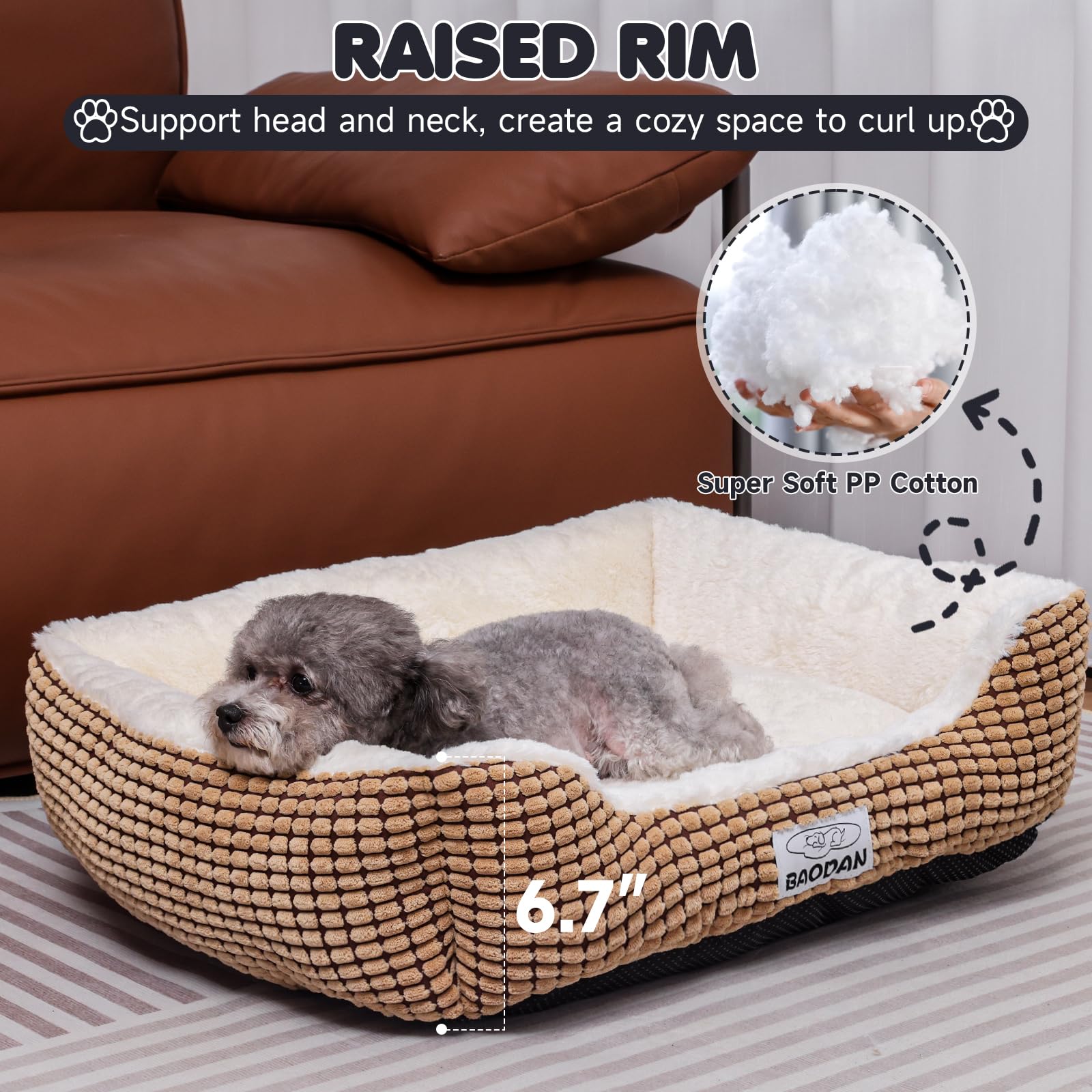 Baodan dog bed anti-slip bottom close-up shows secure footing during naps