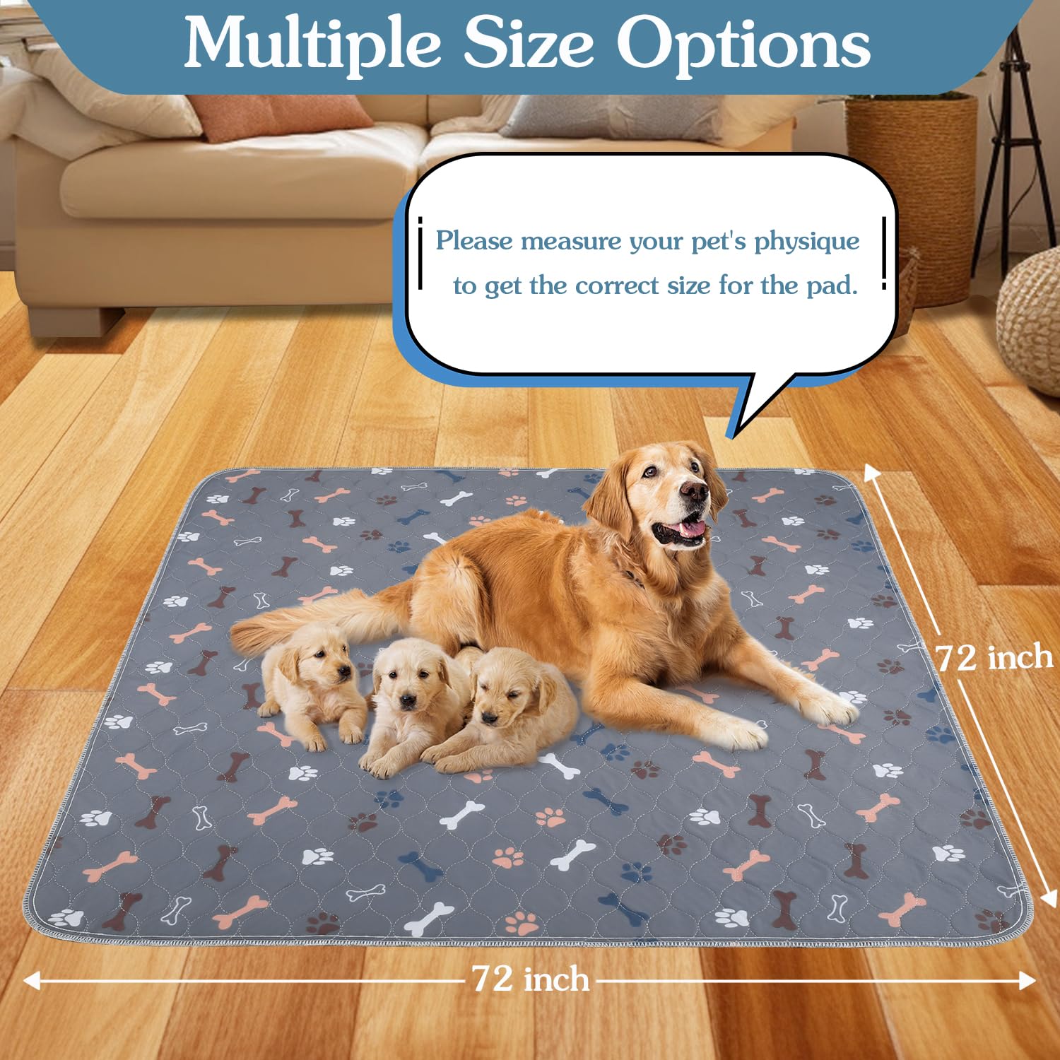 Baodan washable pee pad non-slip bottom secures position during use.
