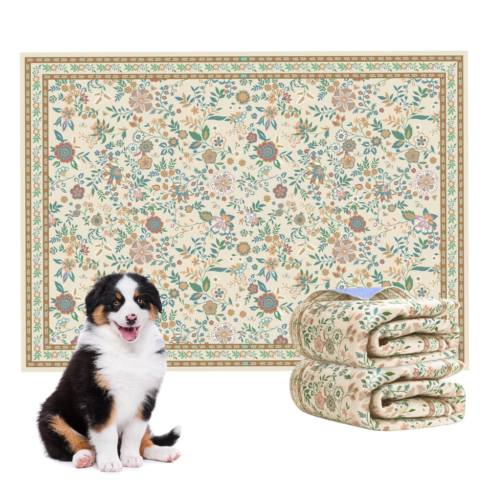 Baodan Washable Pee Pad with flower design on wood floor, training and protection