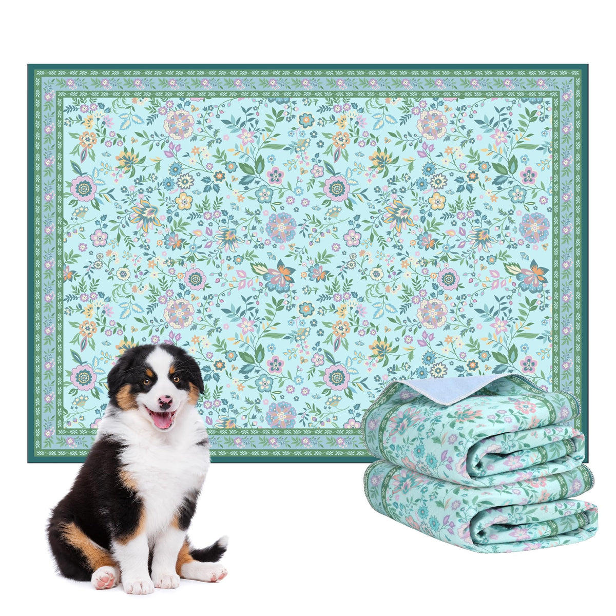 Baodan washable pee pad with colorful flower pattern, ideal for potty training and home protection.